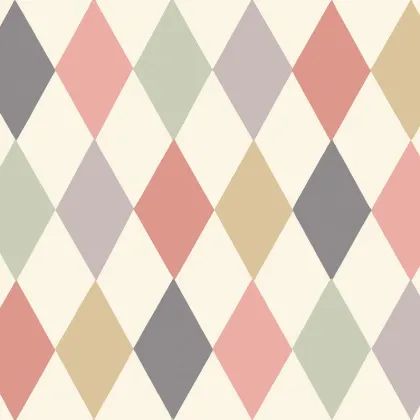 Punchinello wallpaper in Coral & Olive on Cream