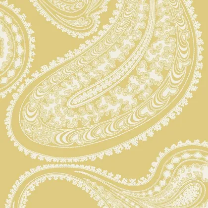 Rajapur Flock wallpaper in Sunshine Yellow & White
