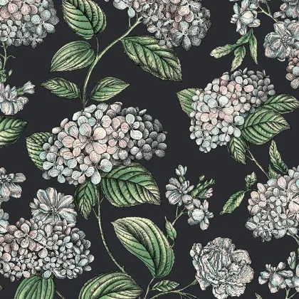 Ramo di Ortensia wallpaper in Pastel on Charcoal