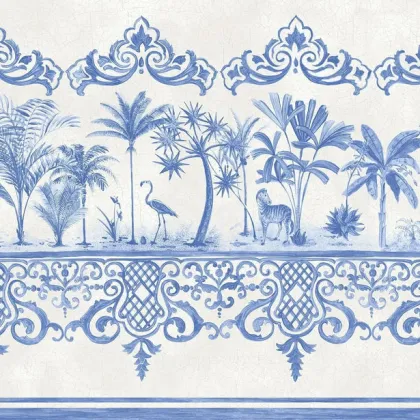 Rousseau Border wallpaper in Blue on White