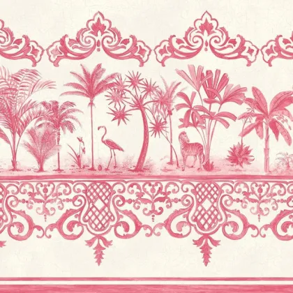 Rousseau Border wallpaper in Fuchsia on White