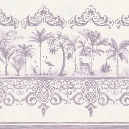 Rousseau Border wallpaper in Mulberry on White