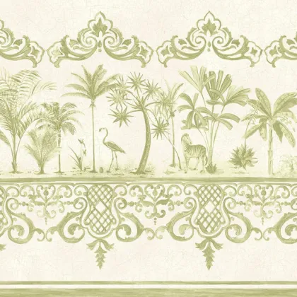 Rousseau Border wallpaper in Olive Green on Cream