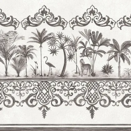 Rousseau Border wallpaper in Soot on Snow