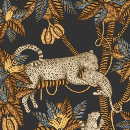 Satara wallpaper in Burnt Orange & Sand on Black