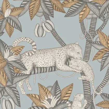 Satara wallpaper in Slate & White Mica on Print Room Blue