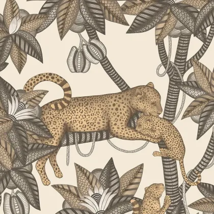 Satara wallpaper in Soot & Metallic Gold on Linen