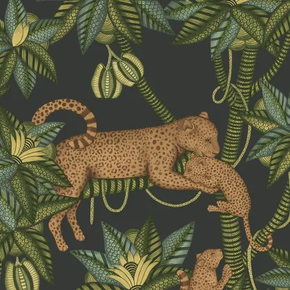Satara wallpaper in Spring Green & Metallic Bronze on Charcoal