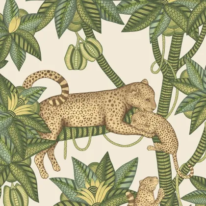 Satara wallpaper in Spring Green & Sand on Linen