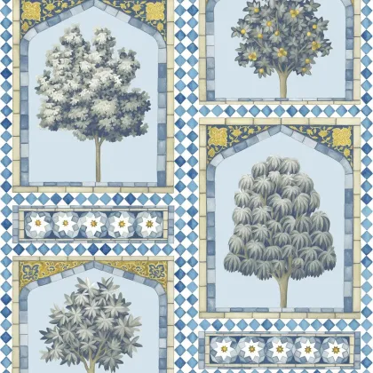 Sultan's Palace wallpaper in China Blue & Ochre