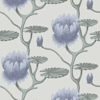 Summer Lily wallpaper in Hyacinth Blue & Seafoam on Stone