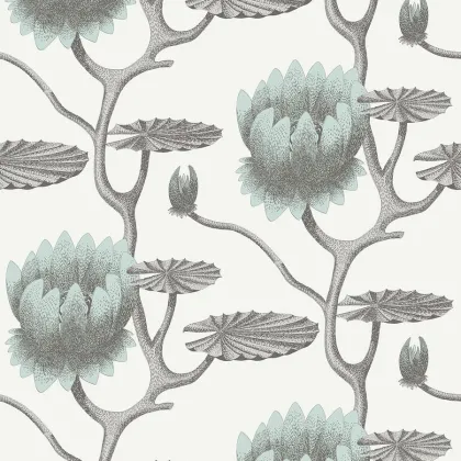 Summer Lily wallpaper in Print Room Blue on Chalk
