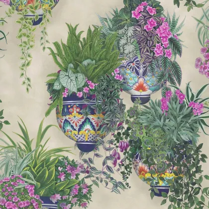 Talavera wallpaper in Magenta & Spring Greens on Stone