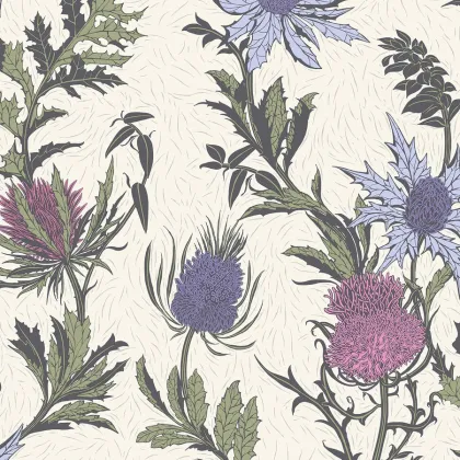 Thistle wallpaper in Lilac & Cerise on White