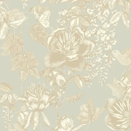 Tivoli wallpaper in Metallic Gilver on Old Olive