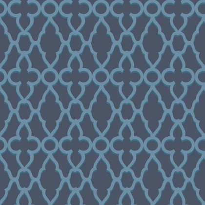 Treillage wallpaper in Cerulean Blue on Midnight