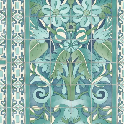 Triana wallpaper in Teal & Dark Teal on Denim