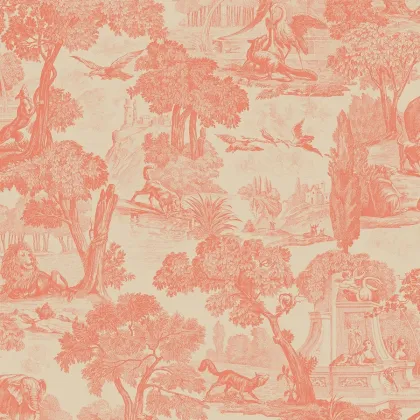 Versailles wallpaper in Coral on Stone