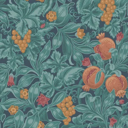 Vines of Pomona wallpaper in Burnt Orange & Teal on Petrol