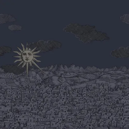 Vista Mediterranea wallpaper in Midnight with Gilver Sun
