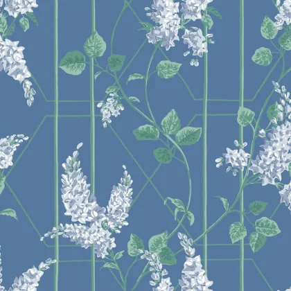 Wisteria wallpaper in Powder Blue & Viridian on Cerulean Sky