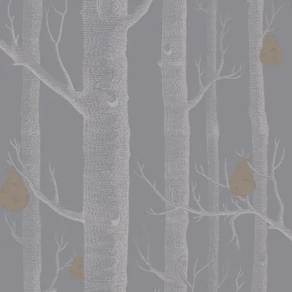 Woods & Pears wallpaper in Metallic Silver & Metallic Bronze on Lilac Grey