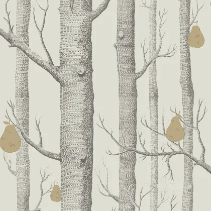 Woods & Pears wallpaper in Soot & Metallic Gold on Stone