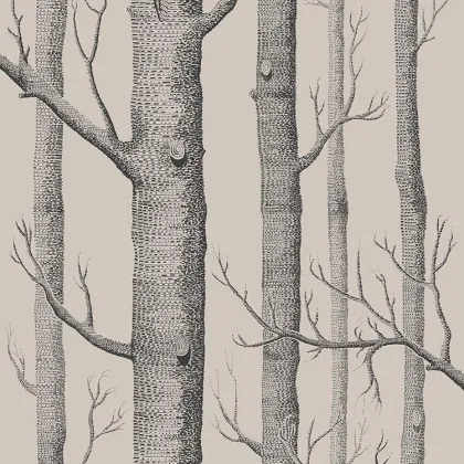 Woods wallpaper in Linen & Charcoal