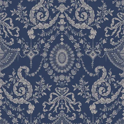 Woolverston wallpaper in Metallic Gilver on Ink