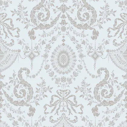 Woolverston wallpaper in Metallic Gilver on Pale Seafoam
