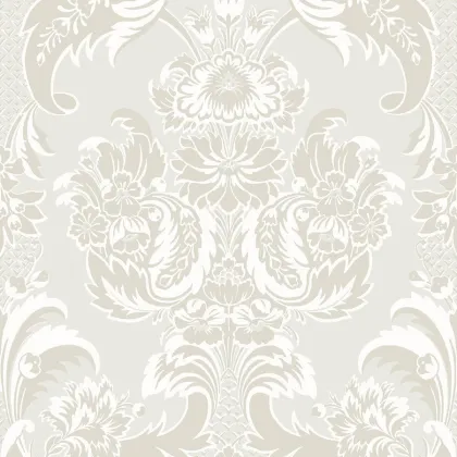 Wyndham wallpaper in Chalk & Stone on Silver Mica