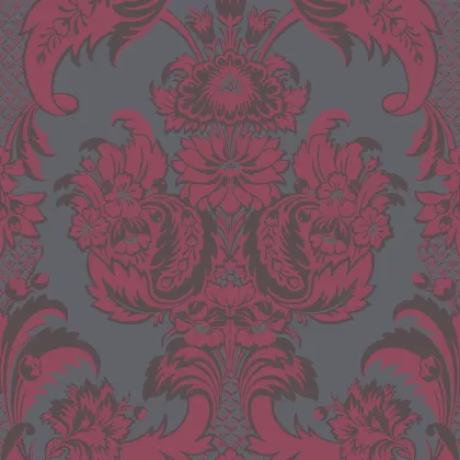 Wyndham wallpaper in Ruby & Charcoal on Slate Grey